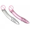 Double Heads Crystal Glass Realistic Long Female Masturbator Stick Buttplug Anal Dildo Dilator G Spot Stimulation Sex Tool MX200425110166