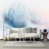 Custom 3D Mural Modern Fashion Beautiful Blue Feather Wallpaper Living Room TV Sofa Background Wall Home Decor Papel De Parede307M