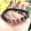 MG0925 Novo Design Rhodonite Women`s Pulseira Grey Larvikite Energia Pulseira Turmalina Negra Meditação Yoga Jewelry