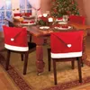 Kapak Noel Baba Clause Kırmızı Şapka Sandalye Geri Kapakları Yemeği Kap Setleri Noel Noel Ev Parti Süslemeleri Için Yeni Varış