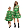 2020 New Family Christmas Clothes Mother And Daughter Matching Dress Medium Sleeve Dress Printing European And American Slim Princess Dress