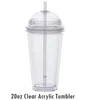 20oz Clear Acrylic Tumbler Plast Vattenmugg med Dome Lock Halm Dubbelvägg Läckagefönster