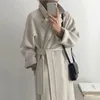 Women's Wool Blends 2021 가을 겨울 미니멀리스트 풀 슬리브 모직 코트 긴 따뜻한 색상 패션 캐주얼 루즈