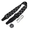 Acoustic Electric Guitar Strap Woven Black Gray Checkerboard Nylon Leather Ends6685834