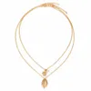 Mode Boheemse stijl gelaagde ketting gouden kleur trendy parel shell hanger ketting voor vrouwen lange ketting 2 stks / set