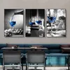 Mavi Şarap Cam Tuval Sanat Baskıları Poster Modern Duvar Resim Bar Restoran Mutfak Duvar Dekorasyon Yemek Oturma Odası Dekor6357118