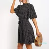 Gorąca Sprzedaż Polka Dot Sukienka Kobiety Lato Boho Plaża Mini Dress Casual Krótki Rękaw Panie Biuro Elegancka Dress Vestido Mujer Odzież damska