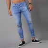2020 männer Dünne Jeans Schwarz Distressed Denim Stretch Jeans Männer Hombre Slim Fit Mode Elastische Taille Loch Böden3.22