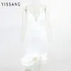 Yissang Dwuwarstwowa Warstwa Ruffles Party Dress Kobiety Pasek Głęboki V Neck Sexy Clubnight Bodycon Mini Sukienki Femal Summer 2020 Vintage