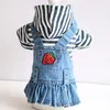 Pet Dog Jean Dress Blue&Black Striped Denim Dog Cat Dress Clothes Strawberry Design Pet Clothing 2 Colour1