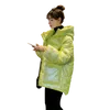 レディースダウンパーカー2022冬の女性ゆるい固形色の光沢のあるフード付きパッド付きコートレディカジュアルビッグポケットジャケットmsfilia