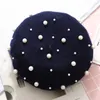 Vintage Wool Pearl Beret Cap Women Hat Autumn Winter Warm Beading Baret Caps Ladies Solid Color Painter Hats WCW976