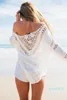gömlek Yaz püskül plaj bikini şal bluz Sıcak Satış V boyun içi boş kadından Seksi yarasa kollu beyaz pamuklu üstleri ve bluz üstleri