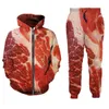 Laat nieuwe menwomens vlees rundvlees grappig 3D print mode -tracksuits broek zipper hoodie casual sportkleding l0143095208