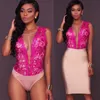 Ärmlös V-ringning Bodycon bodysuits kvinnor Sexig spets Floral Club Bodysuit Woman 2020 Summer Solid Mager Party Clothing Female CX200810