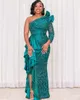 2020 Arabiska Aso Ebi Lyxiga Lace Beaded Evening Dresses One Shoulder Mermaid Prom Klänningar Vintage Formell Party Andra Reception Gäster ZJ00