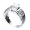 Classique rond Zircon blanc/bleu pierre bagues de fiançailles pour hommes femmes Vintage mode bijoux de mariage femme mâle promesse anneau