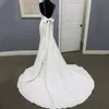 Düz Fildişi Mermaid Abiye Basit Spagetti Sapanlar Sevgiliye Yay Düğüm Şerit Şapel Tren Aç Geri Yay Düğüm Gelin Kıyafeti