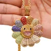 Fashion Diamond Sunflower Revolving Pendant Halsband Full Crystal Design 18-karat Guldkedja 75cm Lång Punk Rock Micro Hip Hop Smycken