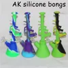 10 6 machine gun shape ak47 glass waterpipes portable silicone water bong unbreakable silicone hookah tobacco smoking pipe with 14mm joint