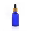 E vätska e juice essentiell olja flaska 30ml lyx bambu lock frostat klart blå brun grön tom glas droppflaska