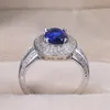 Anello da festa in pietra con zirconi cubici blu scuro solitario vintage per anello all'ingrosso di gioielli regalo di Capodanno da donna