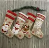 Canvas Christmas Stocking Presentväskor Kanfasjul Xmas Ström Storlek Santa Snowflake Deer Plain Burlap Decorative Socks Bag