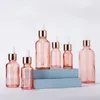 Bouteille de sérum de luxe Flacons compte-gouttes d'huile essentielle rose 5-100 ml avec bouchon rose doré brillant