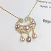 Vente directe d'usine perle d'eau douce naturelle serrure en cuivre pendentif mode rétro or injection couleur accessoires collier fait main bijoux