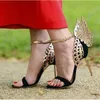 Gouden vlinder vleugel achterkant dames sexy hoge hakken mode band sandalen suede lederen sandalen enkel gesp stiletto maat 42 0922