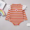 2020 New Baby Striped Romper Lace Fly Sleeve Strawberry Flower Embroidered Wing Jumpsuits Infants Bodysuits Clothing M2524
