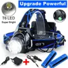 アップグレード800000LMスーパーレンジヘッドランプT6 LEDヘッドライトハイパワー充電式ランプ+ 18650バッテリー+ウォールチャージャー+車の充電器