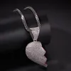 Iced Out Broken Heart Pendant Halsband för män Womens Fashion Hip Hop Jewelry Lover Halsband 1 par