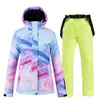 Terno de esqui para mulheres de alta qualidade Terno de inverno Snoworuit Snowsuit Heclowast à prova d'água e calça jaqueta de snowboard roupas coloridas