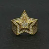 Iced Out Star Ring för män Hip Hop Luxury Designer Mens Bling Diamond Rings 18K guldpläterad guld silver västra punk mode smycken gåva