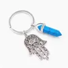 European and American natural crystal hexagonal column keychain rough stone fatima palm agate key ring pendant