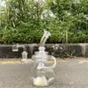 New rainbow dab rigs bong hot sell recycler oil rigs 8 inch thick glass water pipe beaker with quartz banger