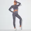 2020 INS WOMEN039S YOGA SET SEAMLESS SPORTSWEAR2ピースセット長袖スウェットシャツクロップトップとハイウエストロングパンツヨガTR7573912