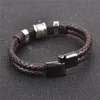 Mode Men Braid Woven Black / Brown Leather Armband Rostfritt Stål Armband Bangle Smycken Vintage Present