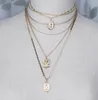 Colliers avec pendentif en forme de pièce de monnaie en or multicouche pour femmes, ras du cou superposé, bijoux de fête bohème pour femmes et filles