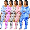 Pantalones micro-acampanados plisados slim-fit de dos piezas de moda para mujer con efecto tie-dye