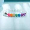 New 7 Colorful Wind Fossils Chakra Natural Stone Beads Yoga Bracelet Alloy Metal Silver Plated Elephant Bracelet For Women