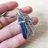 European and American natural crystal hexagonal column keychain rough stone fatima palm agate key ring pendant