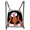 Lady Drawstring Ryggsäck Sjuksköterska Tryckta Afro Ladies Cartoon Shoulder Ryggsäckar Polyester Drawstring Bag Teens Character Schoolbag