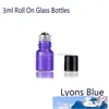 Rollo de vidrio de 3 ml en botellas ámbar azul claro rosa verde lyons azul con bola de acero inoxidable para aceite esencial