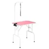 WACO Dog Grooming Table, Pet Beauty Tools, 32 Inch Steel Legs Foldable Adjustable Rubber Mat Noose, Dogs Cats Rabbit Groom Shower Dryer Table Pink