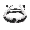 2 pcs ajustável / conjunto grânulos pulgles natural tigre olho pulseiras de pedra homens fêmea jóias distância pulseira ying yang gif