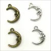 Lot 100 stks Moon Face Legering Charms Hanger Retro Sieraden DIY Sleutelhanger Oud Zilver / Brons Voor Armband Oorbellen 22x15mm