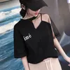 Camiseta de mujer dulce costura suelta de manga corta cuello redondo Casual malla femenina Top para mujer estilo coreano