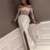 Fildişi Uzun Kollu Dantel Üst Seksi Yarık Denizkızı Suudi Arapça Abiye Giyim vestido de formatura Longo Şık Abiye